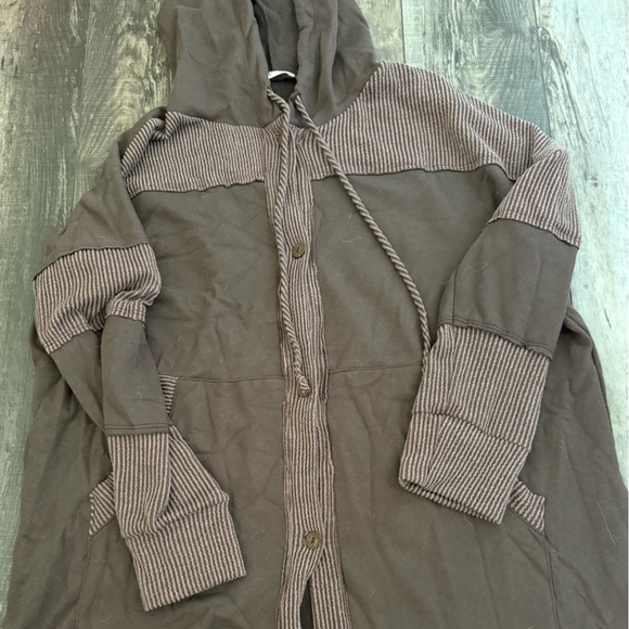 Cozy Knit-Trim Brown Hoodie - Picture 1 of 2
